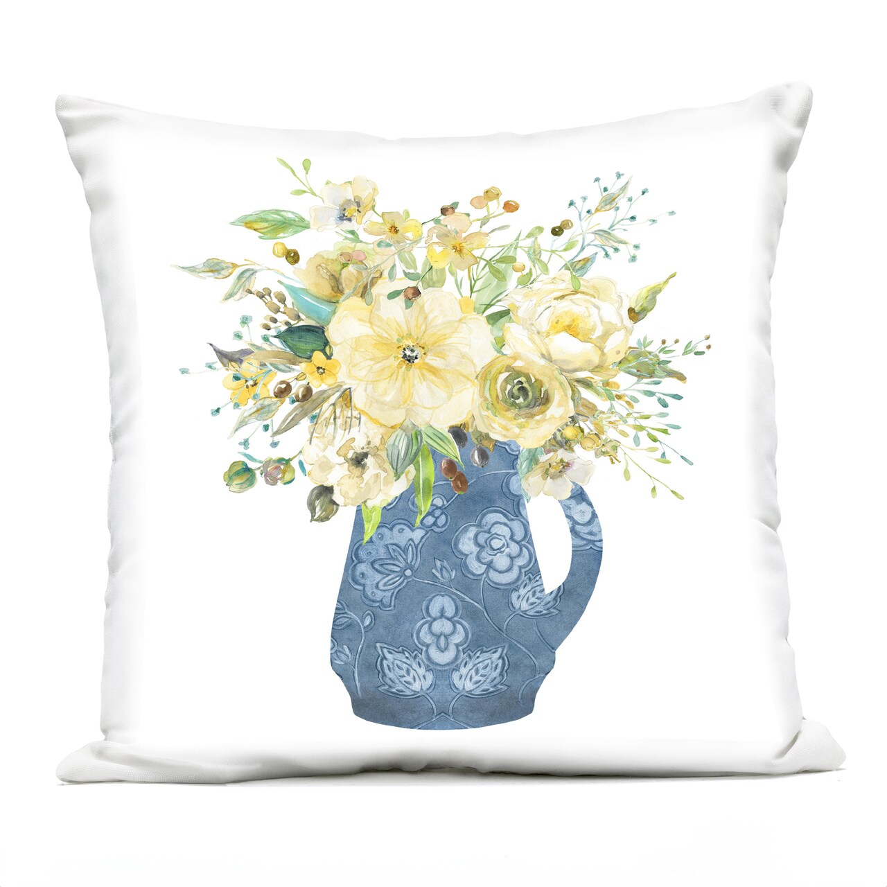 Stupell Industries Yellow & Blue Flower Vase Outdoor Printed Throw Pillow Design by Carol Robinson, 18 x 7 x 18